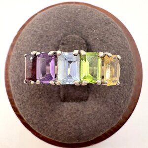 VTG Sterling Silver 925 Multi-Gemstone Prong Set Statement Ring Size 7.75